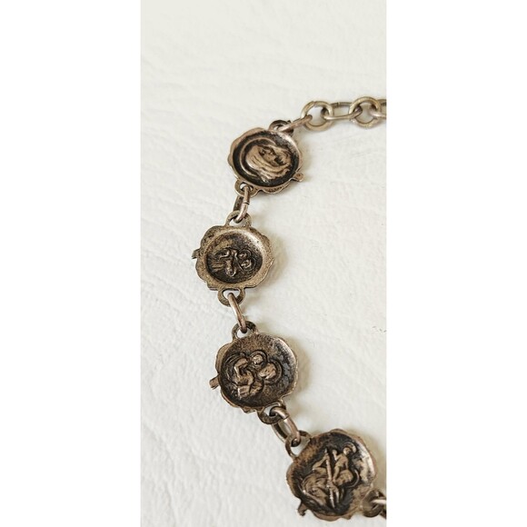 VINTAGE ANTIQUE STERLING SILVER ROSES AND SAINTS CATHOLIC MEDAL BRACELET 6.5" - Picture 8 of 10